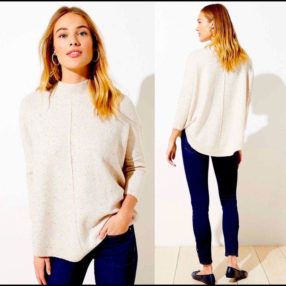 Loft mock neck flecked poncho sweater